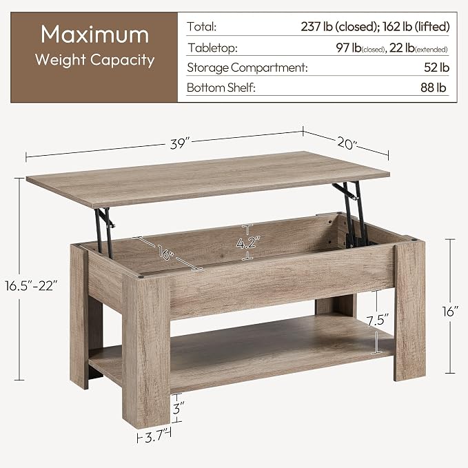 Yaheetech Lift Top Coffee Table - Image 3