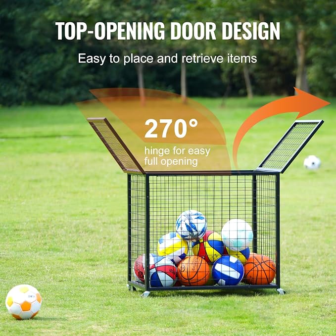 VEVOR Rolling Sports Ball Storage Cart, Lockable Basketball Cage - Image 4