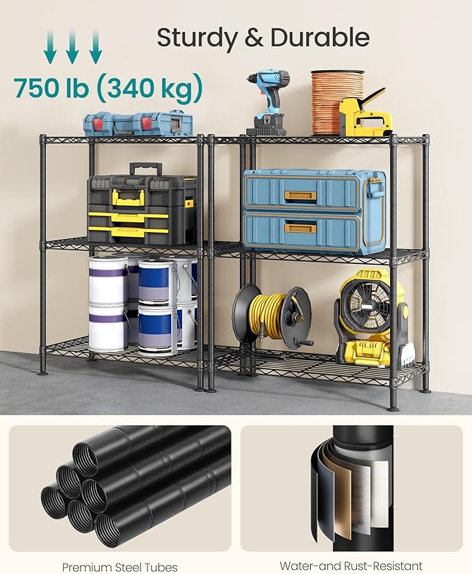 SONGMICS Storage Shelf, Metal Wire Shelving Unit, Adjustable Shelves, - Image 4