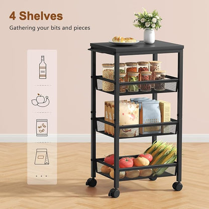 Hoctieon Rolling Storage Cart, 4-Tier Wide Panel Rolling Kitchen Storage Cart - Image 2