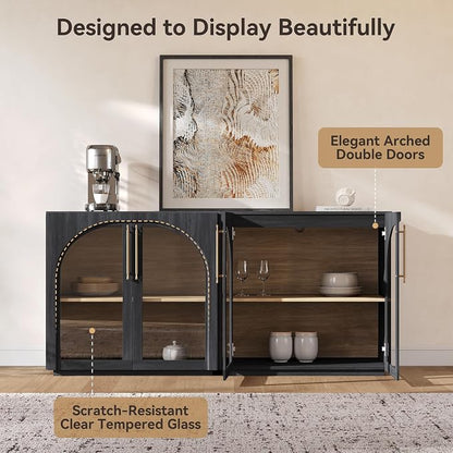 Sideboard Cabinet with Glass Doors, Adjustable Shelves, Mid-Century Modern - Image 5