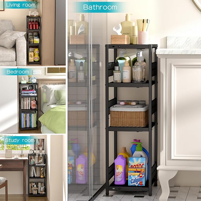 DAOUTIME Expandable Slim Storage Shelf, 4 Tier Metal Shelving Unit - Image 7