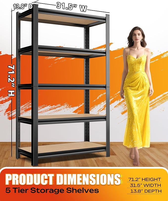 AOAORRG Set of 5 Garage Shelving Heavy Duty Storage Shelves, Metal Adjustable - Image 3