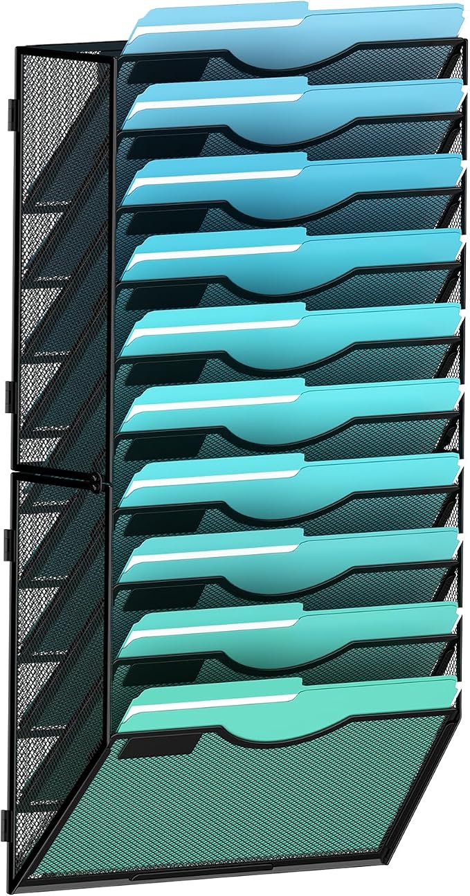 10-Tier Wall File Organizer Hanging Wall File Holder Wall Mount Paper Folder by Gawerk