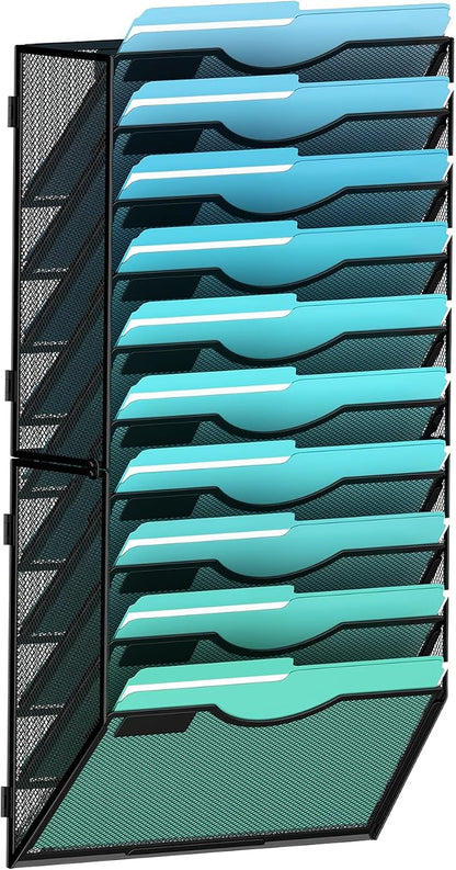 10-Tier Wall File Organizer Hanging Wall File Holder Wall Mount Paper Folder by Gawerk