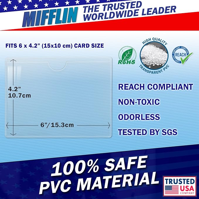 Mifflin-USA - Index Card Holder - 4x6”, 30 Pack - Clear Self-Adhesive Pockets - - Image 4