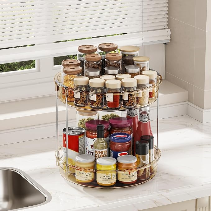 LAMU 12inch 2 Tier Lazy Susan Turntable Organizer Rotating Spice Rack - Image 7