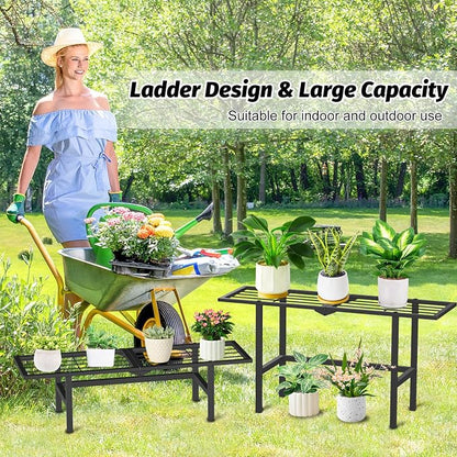 2 Tier Plant Stand Outdoor Indoor, Separated Tiered Folding Metal Plant Shelf - Image 7
