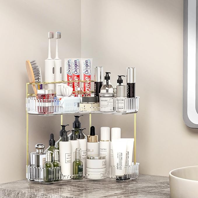 Makeup Organizer Countertop 2 Tier, Corner Bathroom Countertop Organizer by Pougny