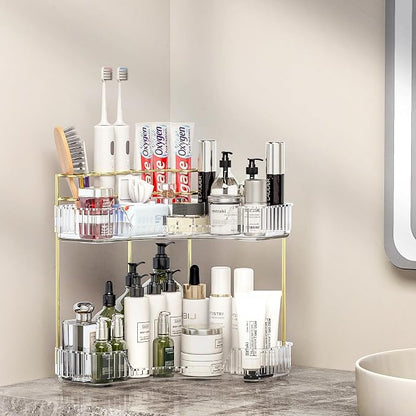 Makeup Organizer Countertop 2 Tier, Corner Bathroom Countertop Organizer by Pougny
