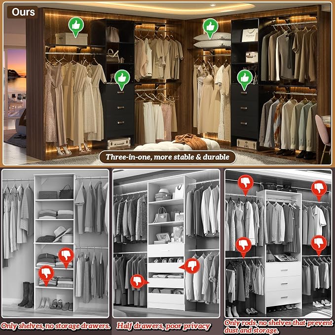 iSunirm 8FT Closet System, Wall Mount Bedroom Wardrobe - Image 2