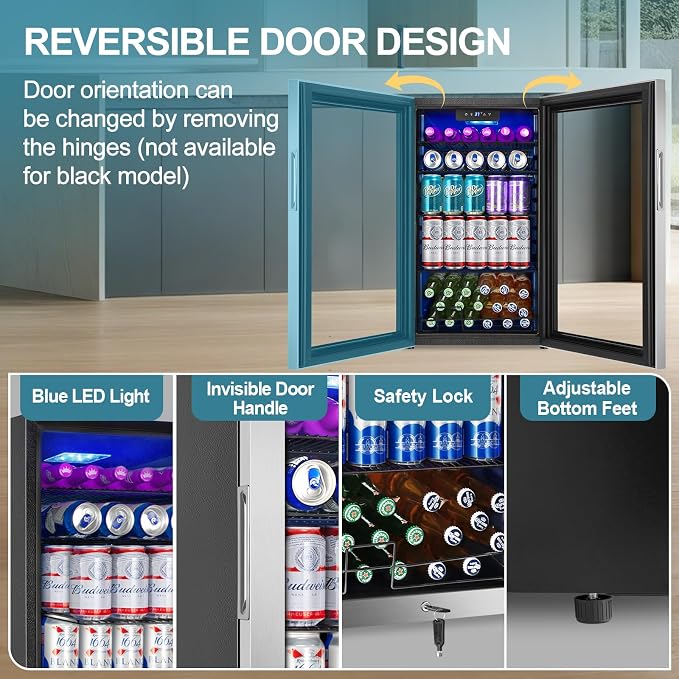 128 Cans Beverage Refrigerator Cooler, 3.2 Cu.Ft Mini Drink Fridge Glass Door - Image 4