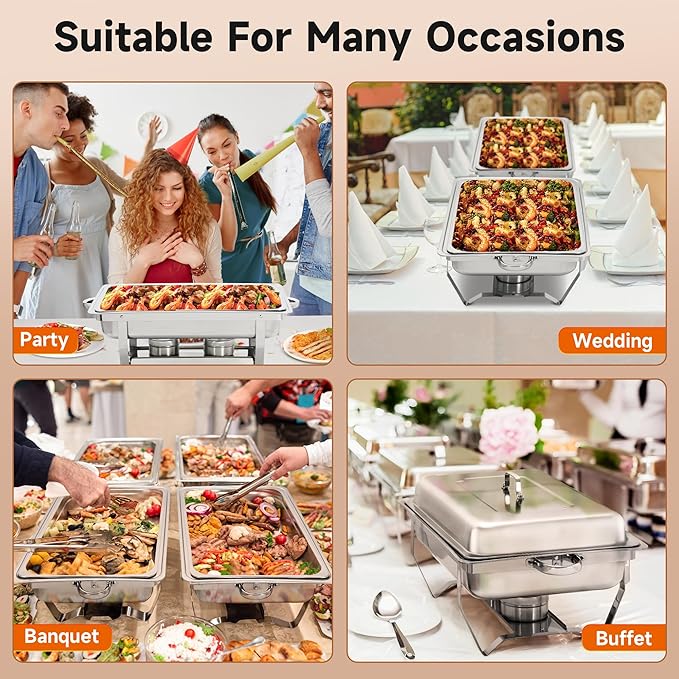 Rengue 9.5 QT Chafing Dishes, 4 Pack High Premium Stainless Steel Complete Set - Image 6