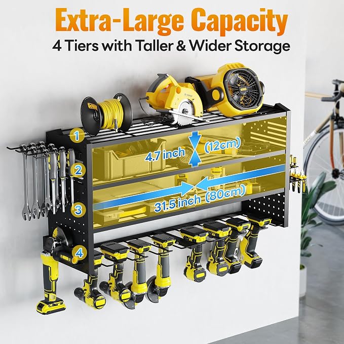 Tomorotec 4-Layer Wall-Mounted Power Tool Storage Rack, Heavy-Duty Steel Drill - Image 2
