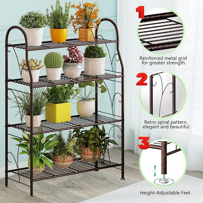 SORCEDAS Plant Stand Indoor Outdoor Plant Shelf 4 Tier Metal Corner Flower - Image 6