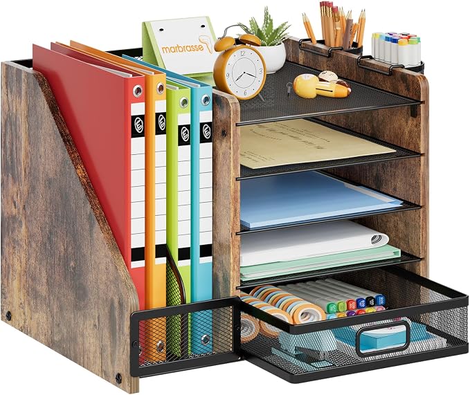 Marbrasse Desk Organizer with File Holder, 5-Tier Paper Letter Tray Organizer by Marbrasse