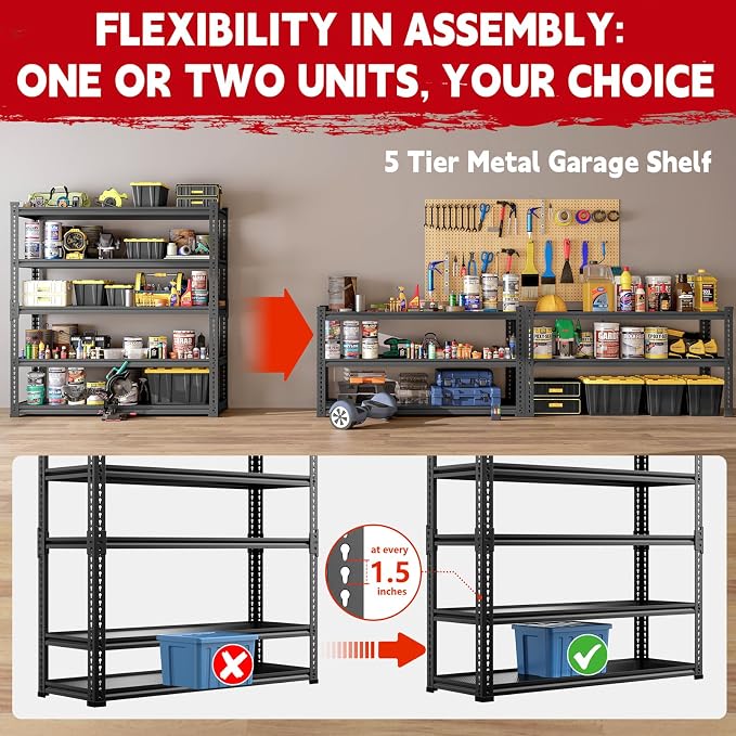 Heavy Duty Garage Shelving, 5-Tier Storage Rack 3000LBS Capacity 48" W x 72" H - Image 7