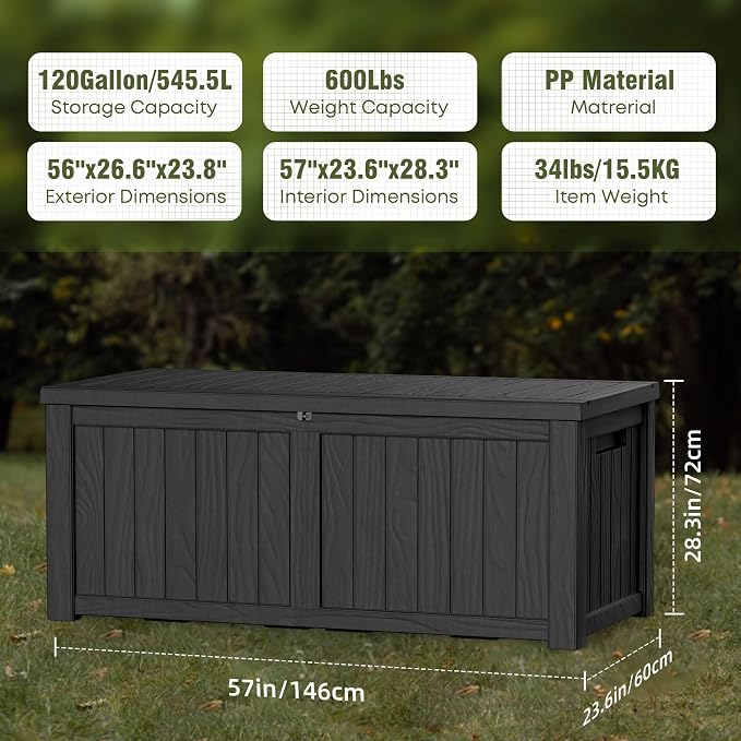 120 Gallon Deck Box, Resin Outdoor Storage Box - Image 5