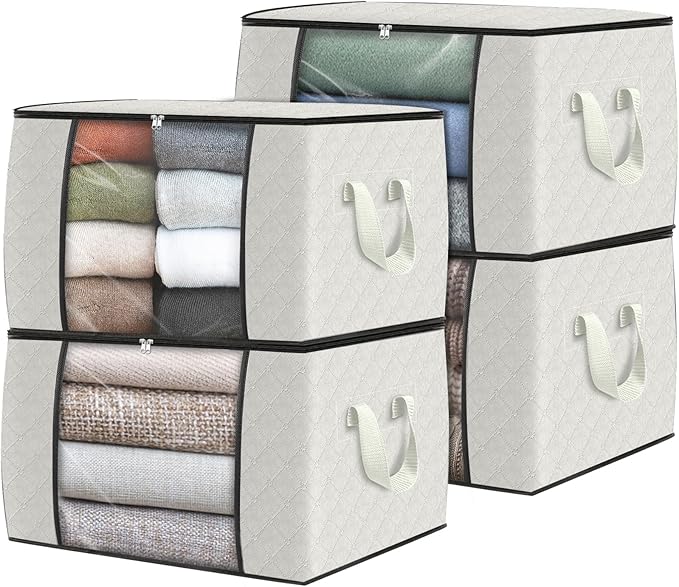 Fab totes 4 Pack Clothes Storage, Foldable Thick Fabric Blanket Storage Bags by Fabtotes