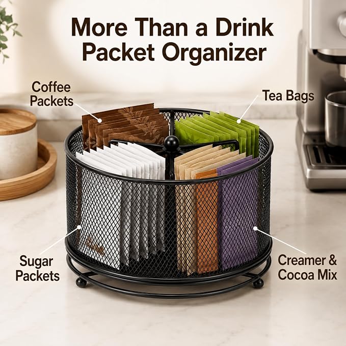 Drink Packet Organizer, Drink Mix Organizer, 4-Compartment Caddy | 360° rotating - Image 8