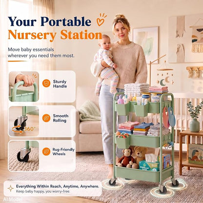 3 Tier Rolling Storage Cart Metal - Image 3