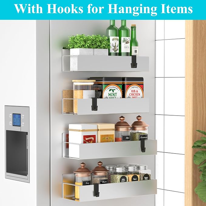 Metal Magnetic Spice Rack for Refrigerator Silver, 4 Pack | Magnetic Shelves - Image 2