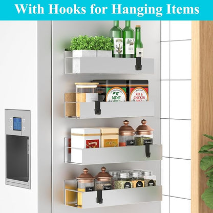 Metal Magnetic Spice Rack for Refrigerator Silver, 4 Pack | Magnetic Shelves - Image 2