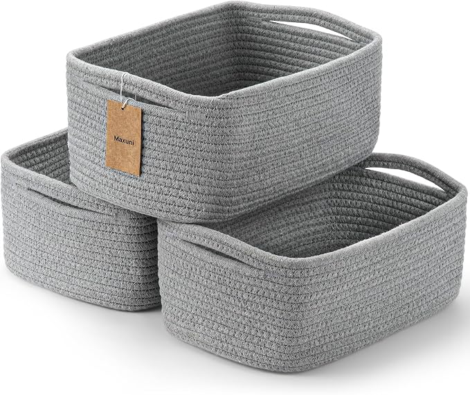 3-Pcs Shelf Baskets for Organizing, Closet Organizer Bins, Small Woven Baskets by MaxuniTechLife