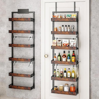 bukfen Over the Door Pantry Organizer, 6-Tier Adjustable Wooden Basket Kitchen by bukfen