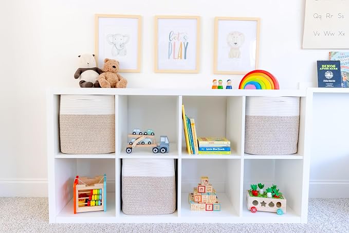 NaturalCozy 13x15x13 Kallax Storage Cubes Bins, 3 Pack | Cotton Rope Cube - Image 3