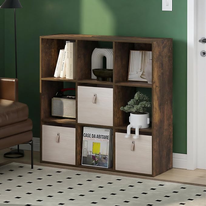 Furinno PELLI Book Shelf, 9-Cube Bookshelf, 3x3 Cube Storage Organizer Bookcase - Image 5