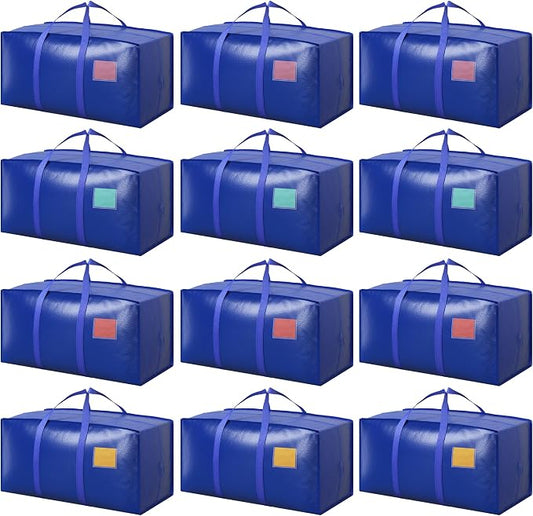 12 Pack Moving Bags with Full-Open Side Zipper, Extra Large 93L Heavy Duty by RMOHRO