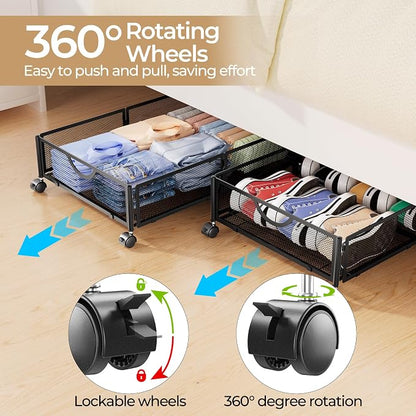 Yecaye Under Bed Storage with Wheels, 4 Pack Under Bed Shoe Storage Organizer - Image 3