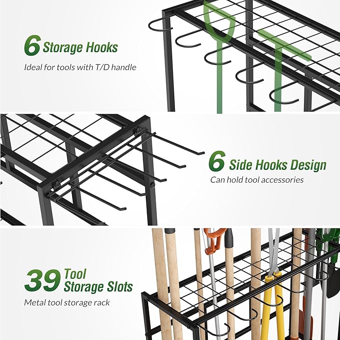 Sttoraboks Garden Tool Organizer Rack Up to 39 Tools, Heavy-Duty Steel Yard - Image 6