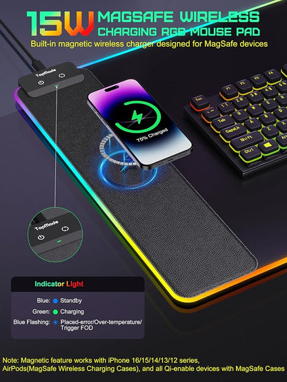 TopMade Mouse Pad with Wireless Charging, 31.5" x 11.81" Large Desk Mat RGB - Image 2