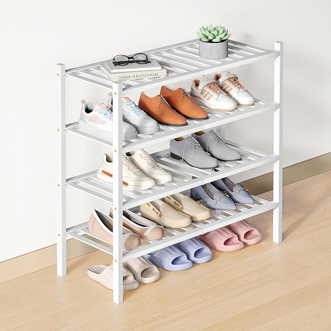 Smiry Bamboo Shoe Rack for Closet, 4 Tier Wooden Stackable Shoe Organizer by Smiry