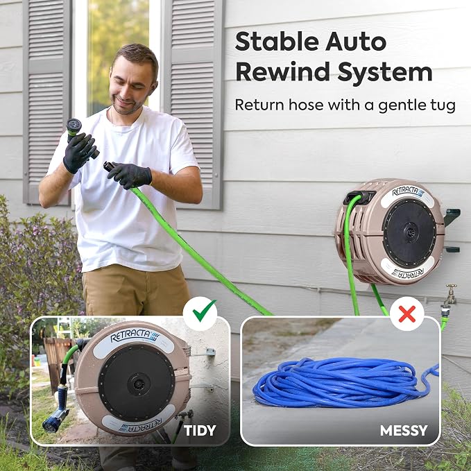 Macnaught Retractable Garden Hose Reel, 60 Ft Water Hose Reel Heavy Duty - Image 6