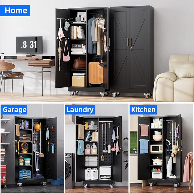 Black Broom Closet Storage Cabinet - Image 4
