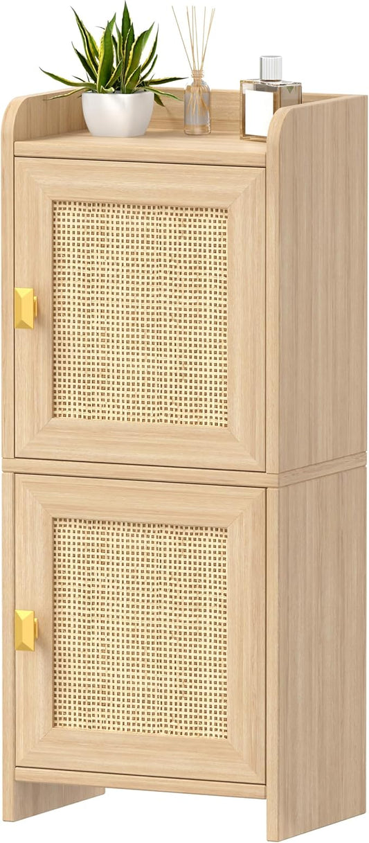 Akxomel Rattan Small Bathroom Cabinet Narrow Toilet Paper Organizer Oak | by Akxomel
