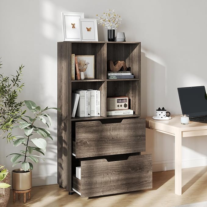 GOFLAME 4-Tier Bookcase with 2 Drawers, 51” Tall Bookshelf with 4-Cube Open - Image 7