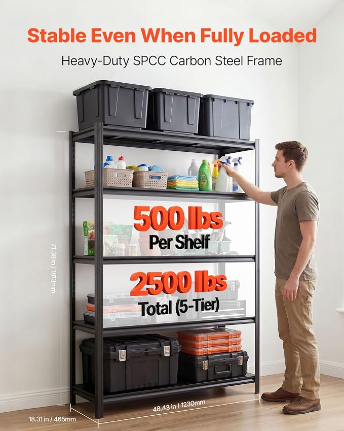 VEVOR Storage Shelves, 5-Tier Adjustable, 2500 lbs Capacity, Heavy Duty Garage - Image 4