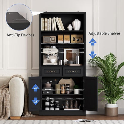 71.4" Tall Bookshelf with Drawers & Cabinet, 5-Tier Floor Standing Bookcase - Image 5