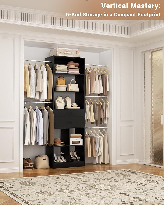 Besiost Small Closet System, 3.2-6.8FT Small Closet Organizer - Image 5
