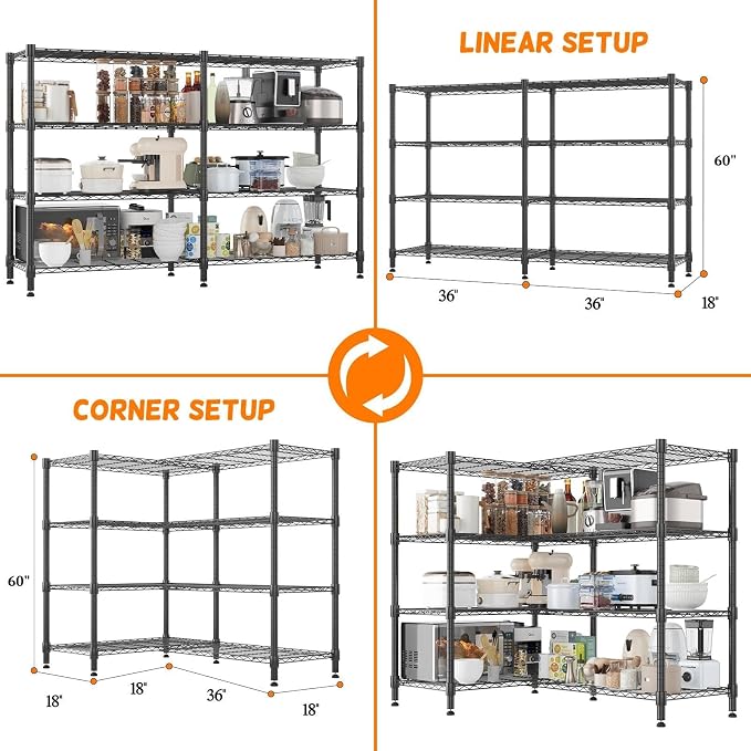 Homdox 4-Tier Adjustable Metal Storage Shelves, Space-Saving Corner Rack - Image 2