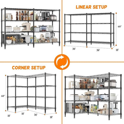 Homdox 4-Tier Adjustable Metal Storage Shelves, Space-Saving Corner Rack - Image 2
