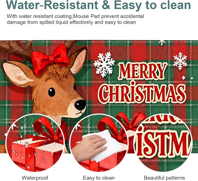 Merry Christmas-Elk Gaming Mouse Pad 31.5"x11.8"Desk Mat Anti-Slip Rubber Base - Image 4