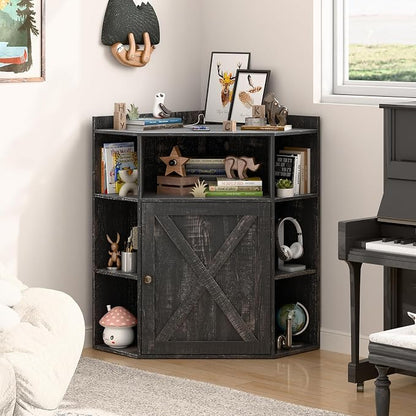Corner Storage Cabinet, Farmhouse Corner Bookshelf - Image 4