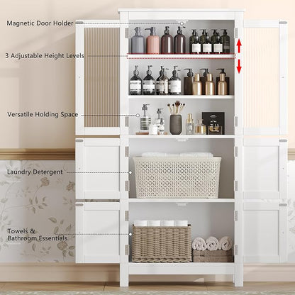 Akxomel 53.1" Tall Bathroom Cabinet 6 Doors Linen Floor Storage Cabinet | - Image 4