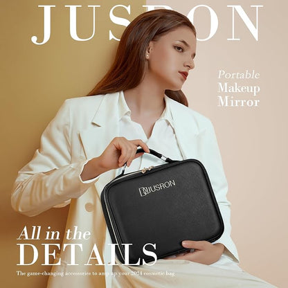 JUSRON Travel Makeup Bag With LED Mirror, Cosmetic Train Case with Light up - Image 6