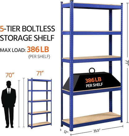 Yaheetech 5-Tier Heavy Duty Storage Shelves 35.5" W x 12" D x 71" H Blue | - Image 3